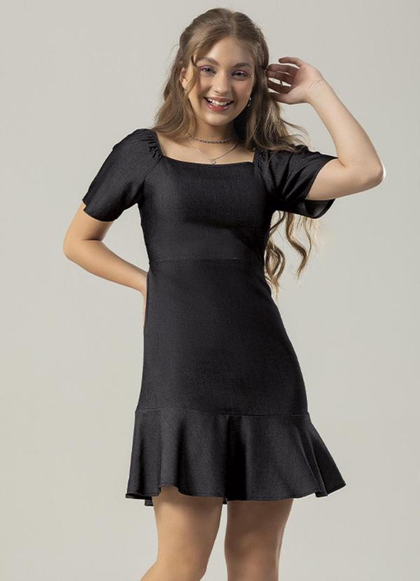 Bjoe - Vestido Feminino Juvenil em Jeans Leve Preto 1
