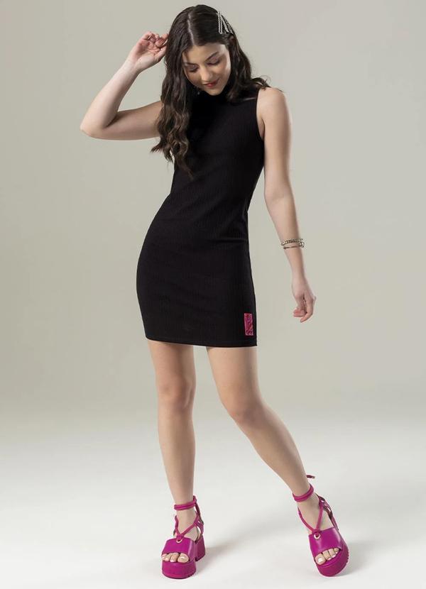 Bjoe - Vestido Feminino Juvenil Justo Gola Alta Preto 2