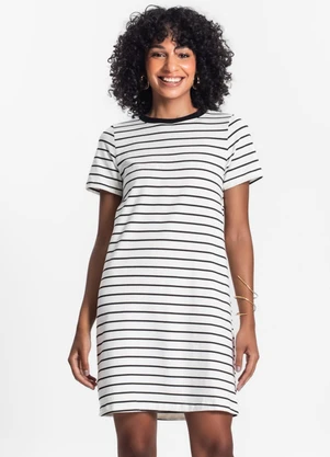 Rovitex - Vestido Feminino Listrado Bege - ROVITEX