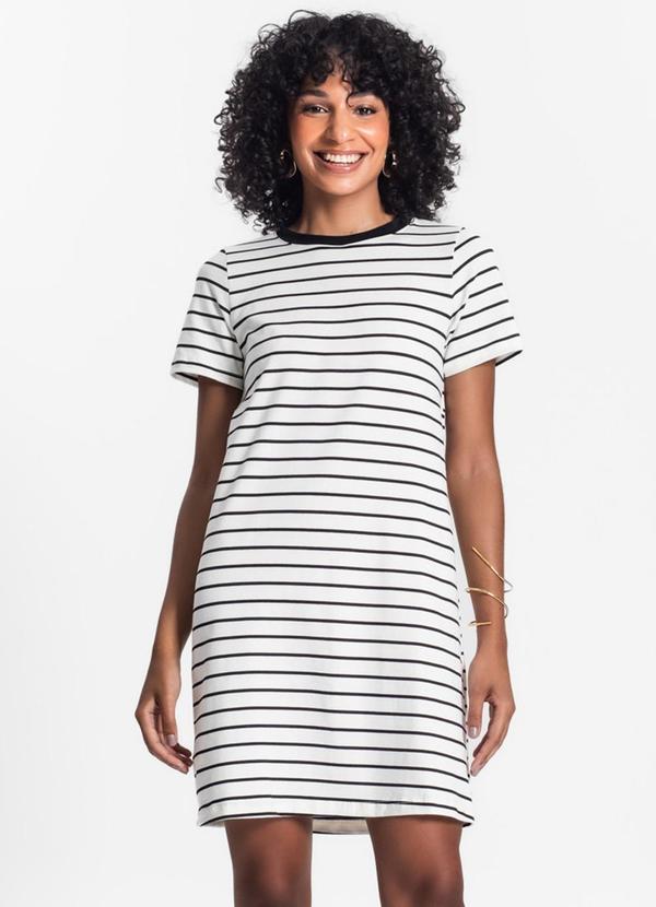 Rovitex - Vestido Feminino Listrado Bege