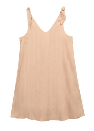 Marialícia - Vestido Feminino Listrado Casual Bege - MARIALÍCIA