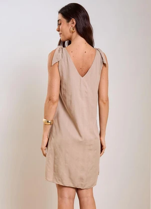 Marialícia - Vestido Feminino Listrado Casual Bege - MARIALÍCIA