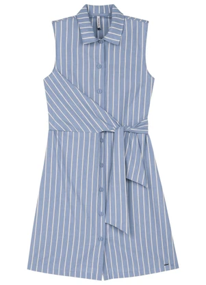 Marialícia - Vestido Feminino Listrado com Faixa Azul - MARIALÍCIA
