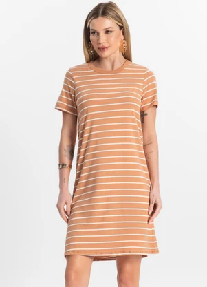 Rovitex - Vestido Feminino Listrado Marrom - ROVITEX