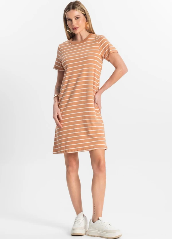 Rovitex - Vestido Feminino Listrado Marrom 3