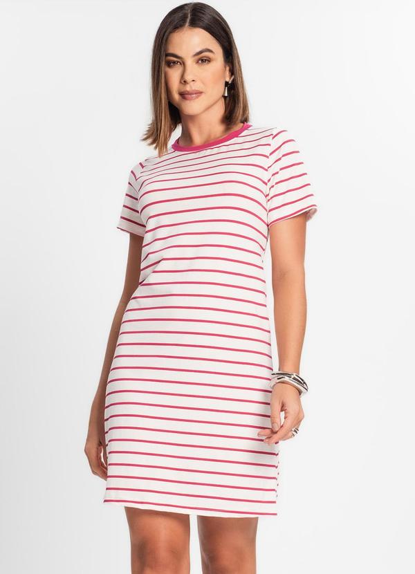 Rovitex - Vestido Feminino Listrado Rosa
