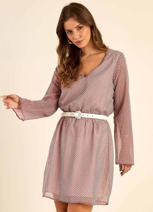 Marialícia - Vestido Feminino Manga Longa Chifon Vermelho - MARIALÍCIA