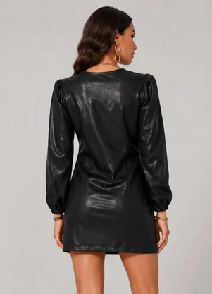 Infinita Cor - Vestido Feminino Manga Longa Curto Preto - INFINITA COR