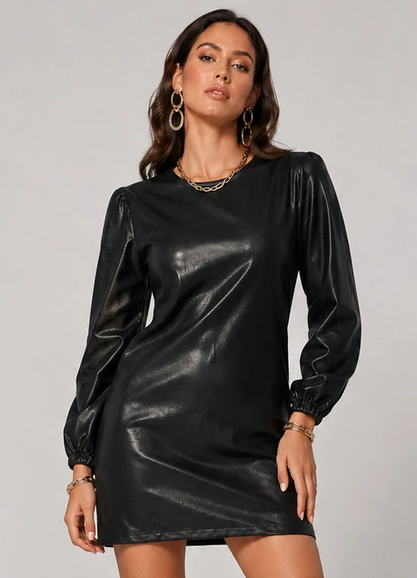 Infinita Cor - Vestido Feminino Manga Longa Curto Preto