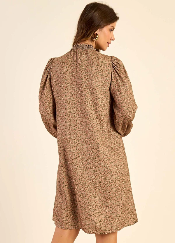 Marialícia - Vestido Feminino Manga Longa Floral Marrom 2