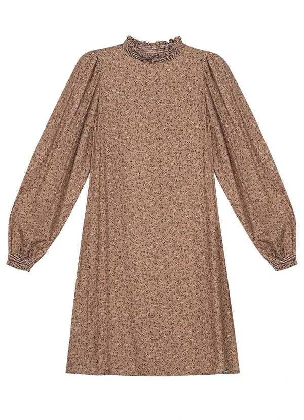 Marialícia - Vestido Feminino Manga Longa Floral Marrom 4