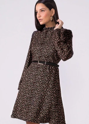 Marialícia - Vestido Feminino Manga Longa Floral Preto - MARIALÍCIA