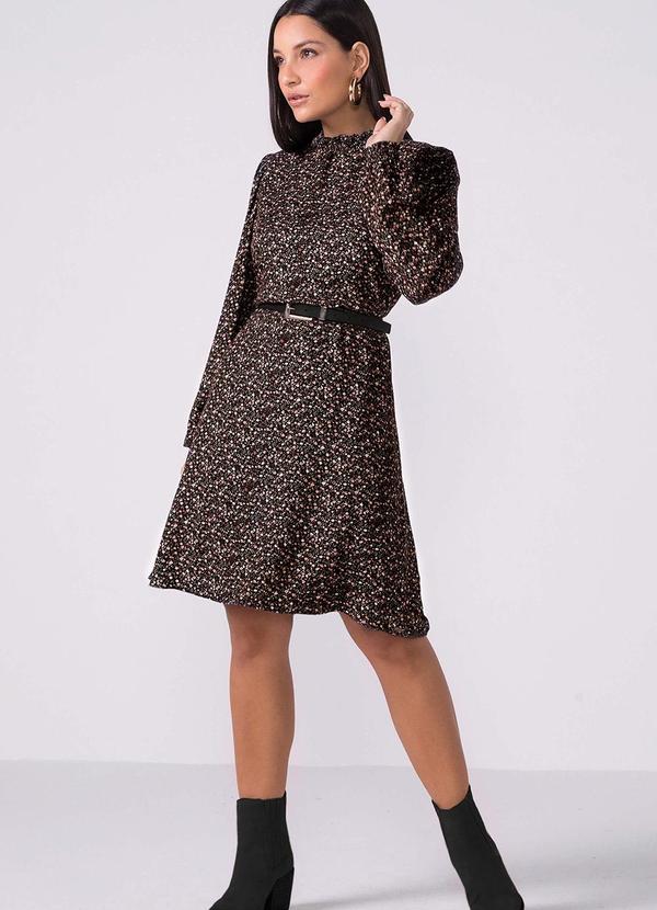 Marialícia - Vestido Feminino Manga Longa Floral Preto 2