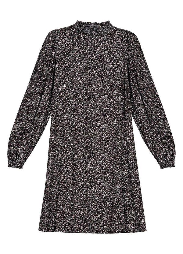 Marialícia - Vestido Feminino Manga Longa Floral Preto 3