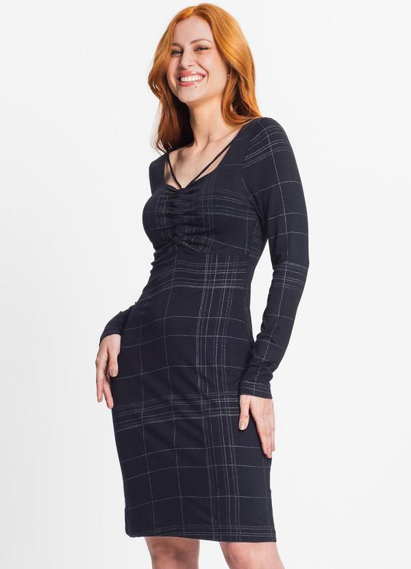 Rovitex - Vestido Feminino Manga Longa Preto