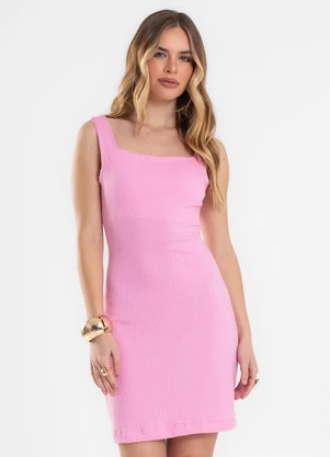 Endless - Vestido Feminino Midi Decote Quadrado Rosa - ENDLESS