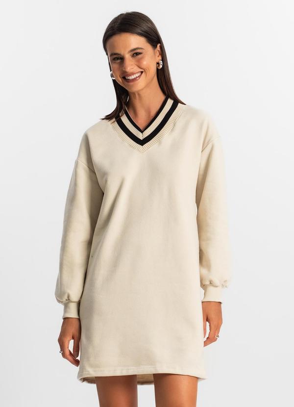 Rovitex - Vestido Feminino Moletom Bege