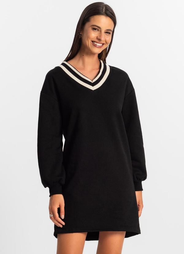 Rovitex - Vestido Feminino Moletom Preto