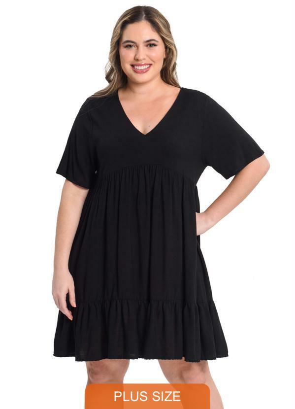 Vestido Plus Preto Plissado (XXXL)