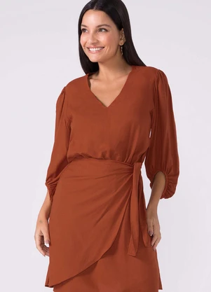 Marialícia Vestido Feminino Transpassado Marrom