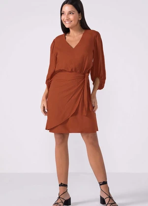 Marialícia - Vestido Feminino Transpassado Marrom - MARIALÍCIA