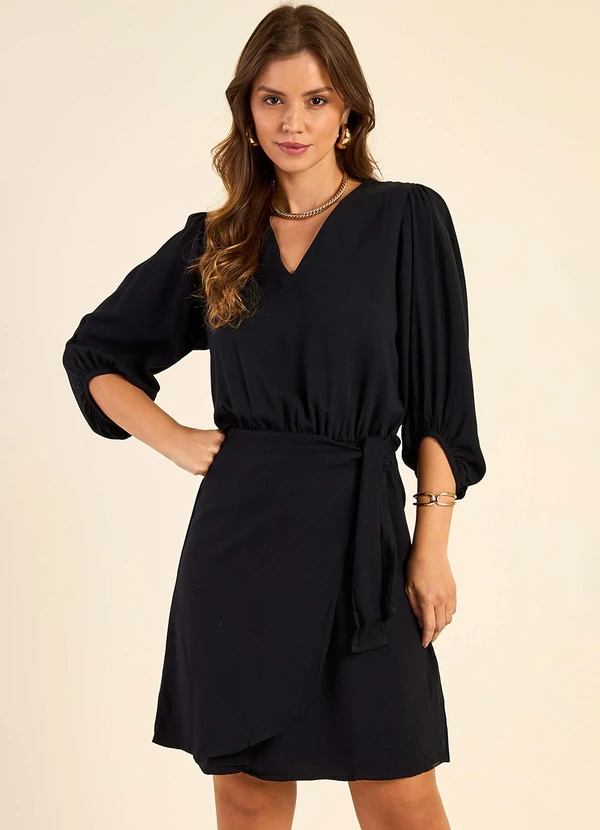 Marialícia - Vestido Feminino Transpassado Preto