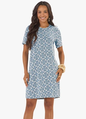 Rovitex - Vestido Feminino Viscotorcion Estampado Bege - ROVITEX