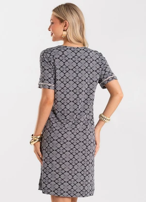 Rovitex - Vestido Feminino Viscotorcion Estampado Preto - ROVITEX