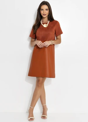 Quintess - Vestido Ferrugem em Malha Suede - QUINTESS