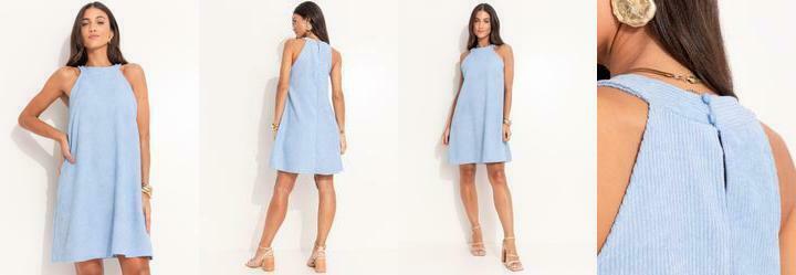 Vestido Azul Claro em Tecido de Cotel.