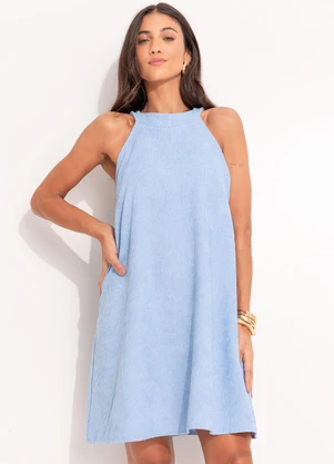 Quintess - Vestido  Azul Claro em Tecido de Cotelê. - QUINTESS