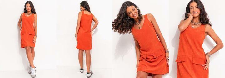 Vestido Ferrugem em Tecido de Cotel.