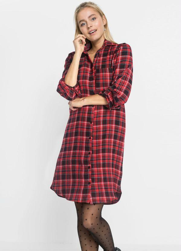 bonprix - Vestido Flanela Xadrez Azul/Vermelho