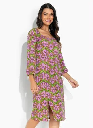 Moda Pop - Vestido Flora Retrô Roxo com Recortes e Fenda - MODA POP