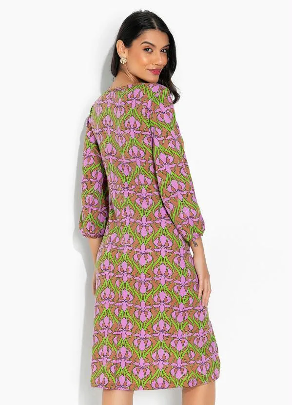 Moda Pop - Vestido Flora Retrô Roxo com Recortes e Fenda 2