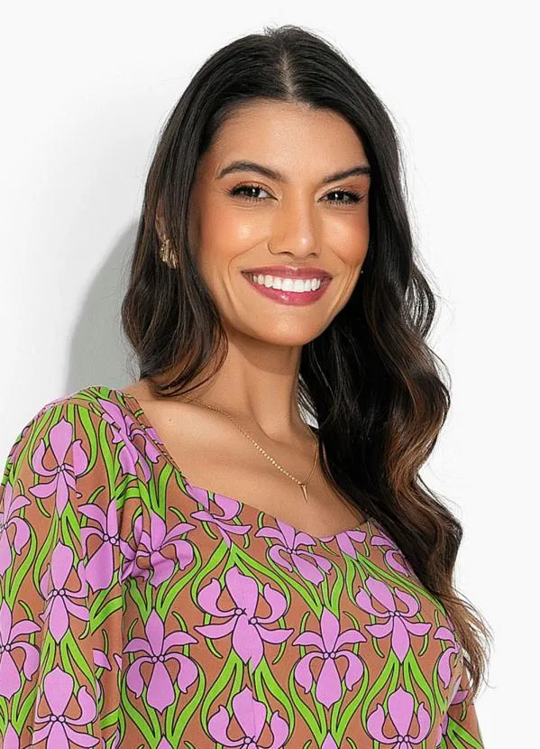 Moda Pop - Vestido Flora Retrô Roxo com Recortes e Fenda 3