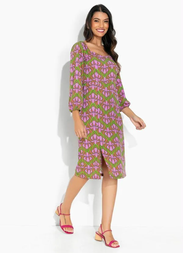 Moda Pop - Vestido Flora Retrô Roxo com Recortes e Fenda 4