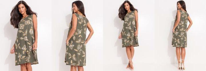 Vestido Floral Abstrato em Malha de Viscose