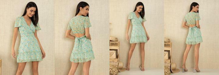 Vestido Floral Amarelo com Abertura nas Costas