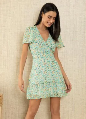 Quintess - Vestido Floral Amarelo com Abertura nas Costas - QUINTESS