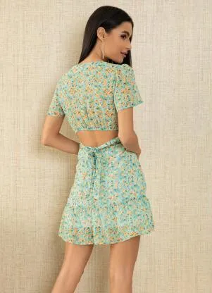 Quintess - Vestido Floral Amarelo com Abertura nas Costas - QUINTESS