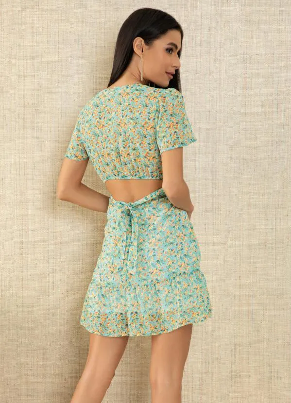 Quintess - Vestido Floral Amarelo com Abertura nas Costas 2