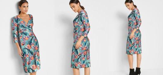 Vestido Floral Art�stico em Malha Fria