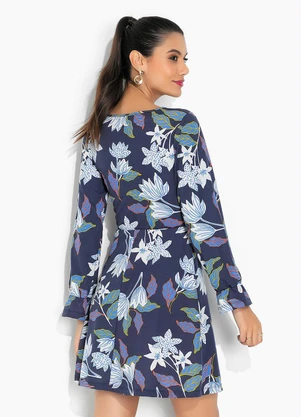Moda Pop - Vestido Floral Azul com Decote Quadrado - MODA POP