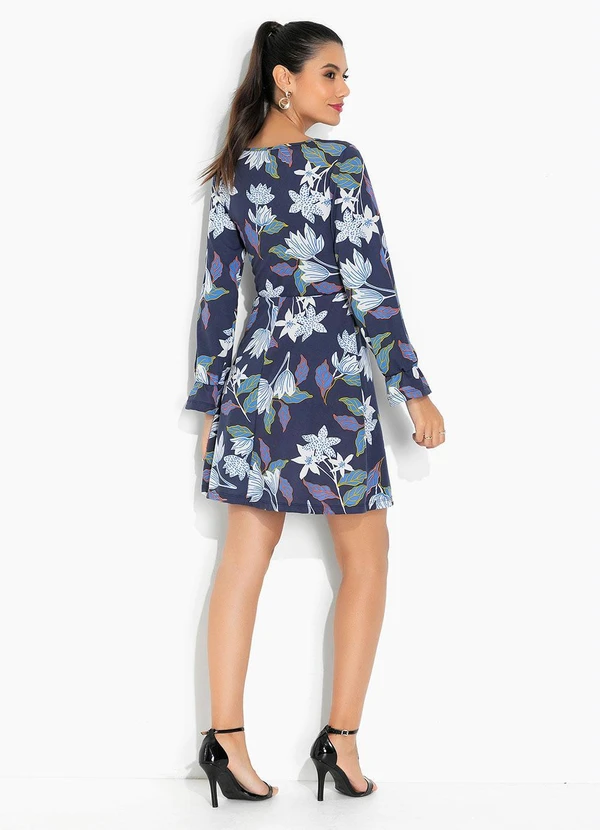 Moda Pop - Vestido Floral Azul com Decote Quadrado 7