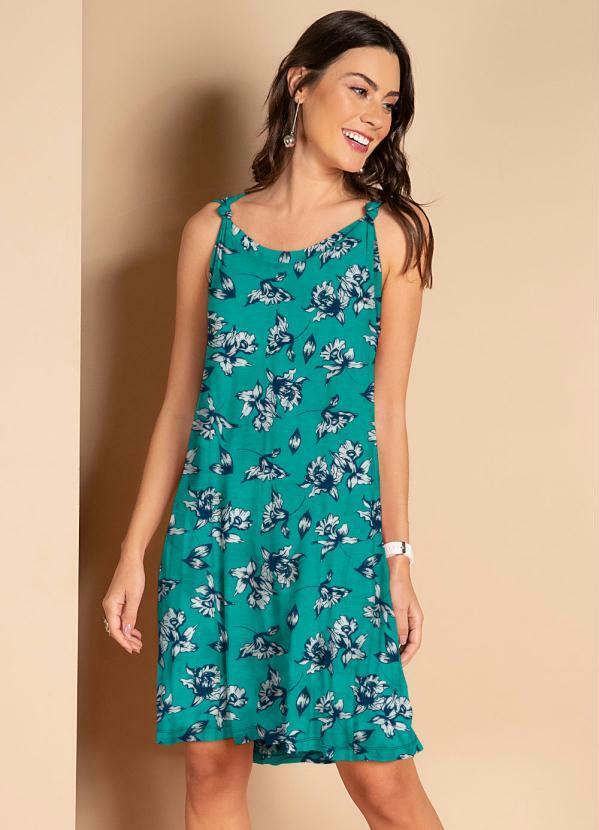 Quintess - Vestido Floral Azul com Detalhe de Nó