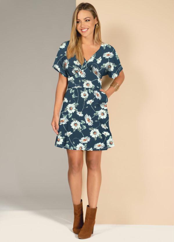 Quintess - Vestido Floral Azul com Mangas Amplas 3