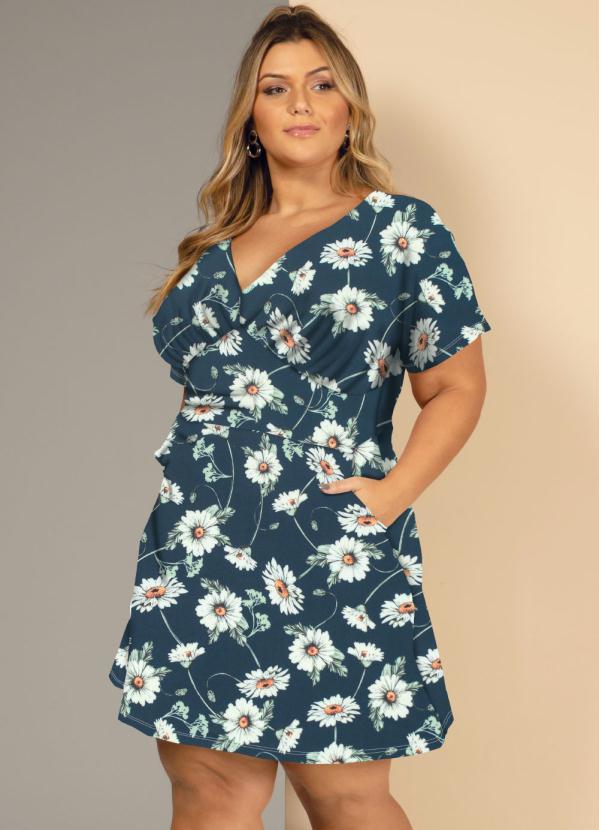 Quintess - Vestido Floral Azul com Mangas Amplas 5