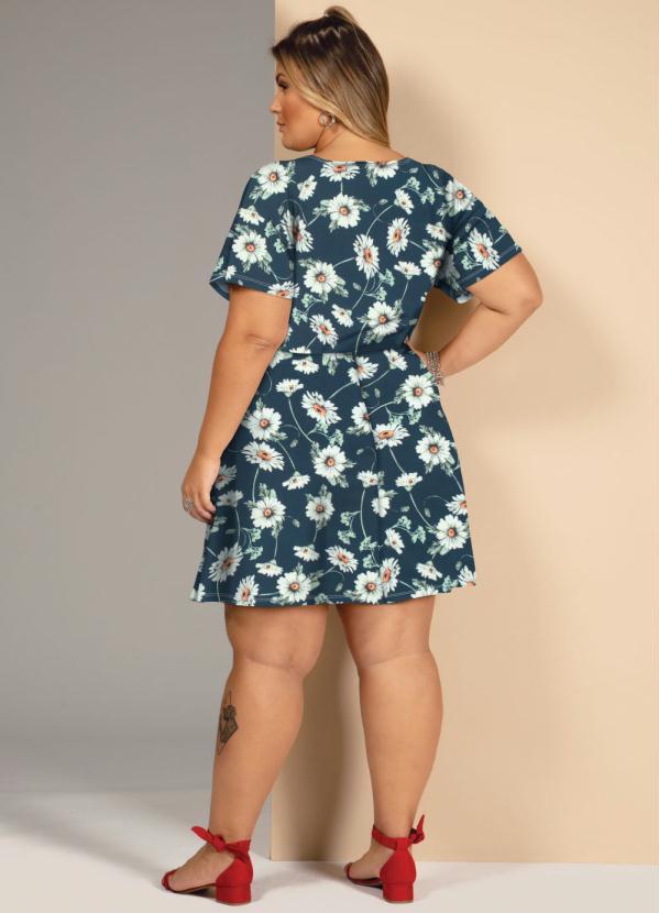 Quintess - Vestido Floral Azul com Mangas Amplas 8