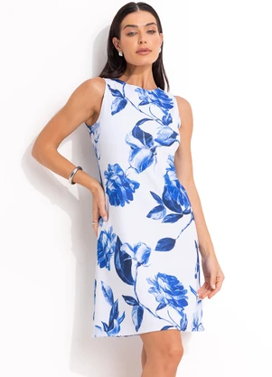 Quintess - Vestido Floral Azul em Malha Crepe - QUINTESS